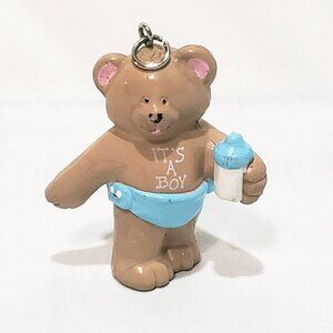 Teddy Bear Baby It's a Boy Ornament Key Chain Vintage Papel Freelance 2" Brown